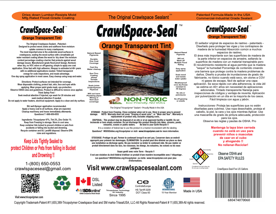 CrawlSpace-Seal Patented Wood Protection Sealer — 5 Gallon Orange Tint
